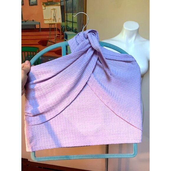Women's Boho Cross Wrap Tie Back Crop Halter Top Lilac Large - Picture 5 of 7